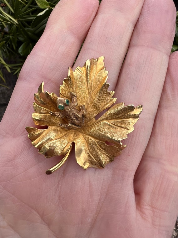 Maple Leaf Pendant, Gold Frog Brooch, Maple Leaf … - image 8