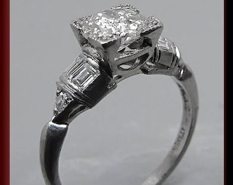 Art Deco Diamond Engagement Ring Antique Diamond Engagement Ring with Old European Cut Diamond Platinum Wedding Ring- ER 360S