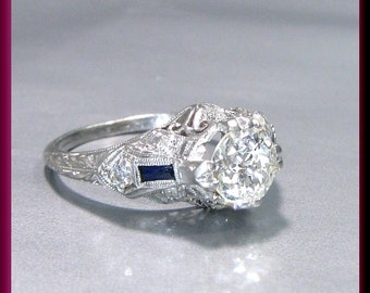 Art Deco Diamond Engagement Ring Antique Diamond Engagement Ring with Old European Cut Diamond Platinum Wedding Ring