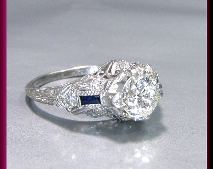 Art Deco Diamond Engagement Ring Antique Diamond Engagement Ring with Old European Cut Diamond Platinum Wedding Ring