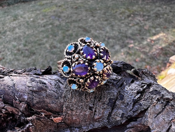 Amethyst Cluster Ring, Opal Cluster Ring, Amethys… - image 7