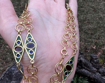 Plique a Jour Chain, Gold Link Chain Necklace, Ornate Gold Chain,  Long Layering Chain, Long Gold Chain, Statement Chain