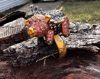 Gold Pig Ring Sapphire Pig Ring Pink Sapphire Pig Ring Flying Pig Ring