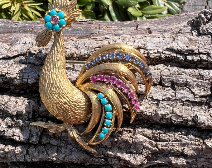 Rooster Brooch, Bird Brooch, Gold Rooster Pin, Rooster Pin