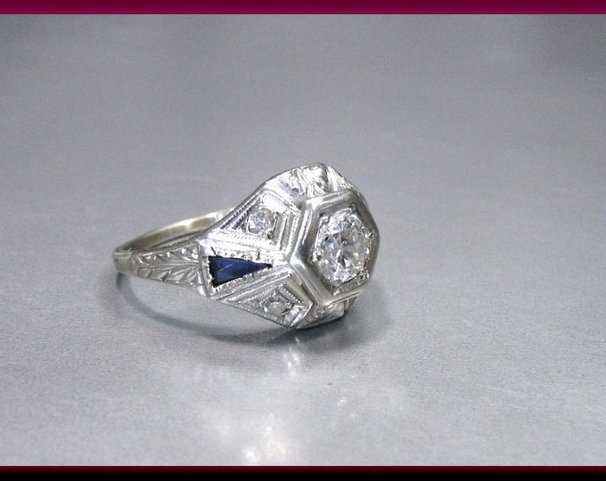 Art Deco Diamond Engagement Ring Antique Diamond Engagement Ring with Old European Cut Diamond 18K White Gold Wedding Ring- ER 613M