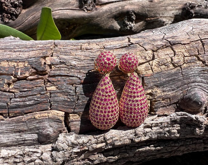 Sapphire Dangle Earrings, Pink Sapphire Dangles, Pink Sapphire Drop Earrings, Pink Sapphire Earrings