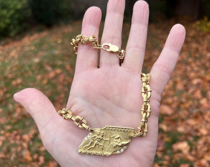 Greek Mythology Pendant Necklace, Gold Warrior Pendant