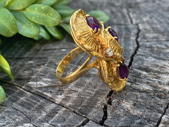 Yellow Gold Amethyst Ring, Amethyst Statement Rin… - image 4