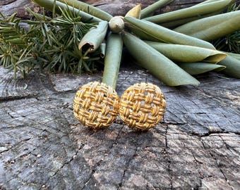 Gold Basket Weave Earrings, Basket Weave Studs