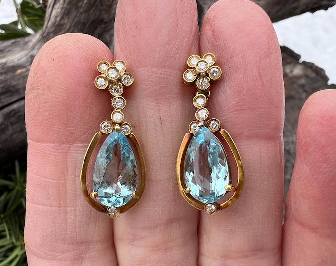 Aqua Earrings, Aquamarine Earrings, Gold and Aqua Earrings