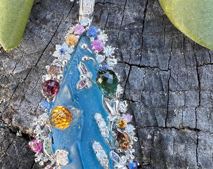 Blue Quartzite Pendant, Multi Gem Pendant, Unique Pendant