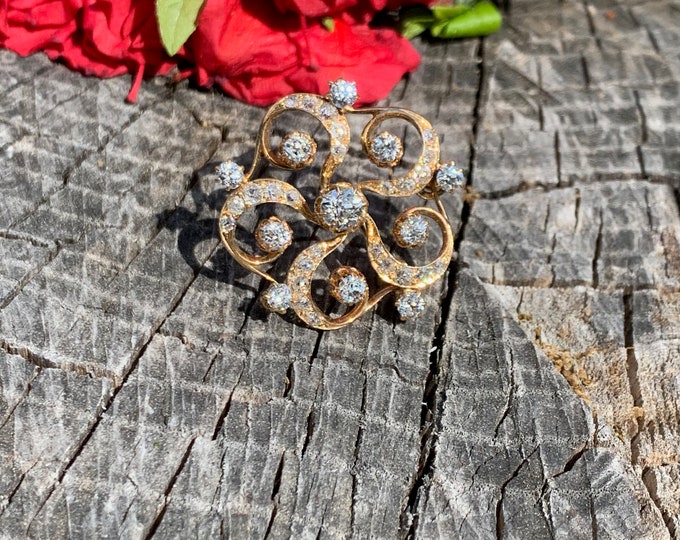 Victorian Diamond Brooch, Diamond Starburst Pin, Victorian Circle Pin, Diamond Circle Pendant