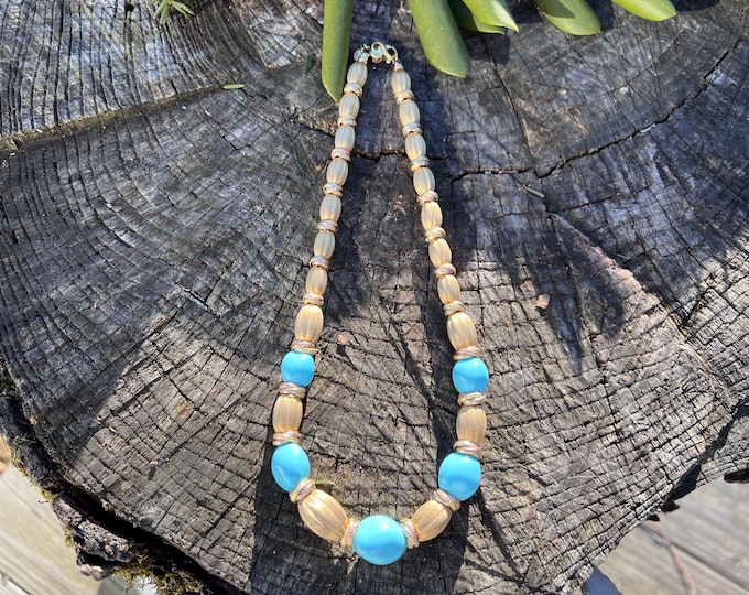 Vintage 18k Yellow Gold Turquoise Choker - 1970s Statement Necklace