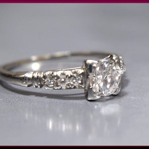 Art Deco Diamond Engagement Ring Antique Diamond Engagement Ring with Old European Cut Diamond Platinum Wedding Ring