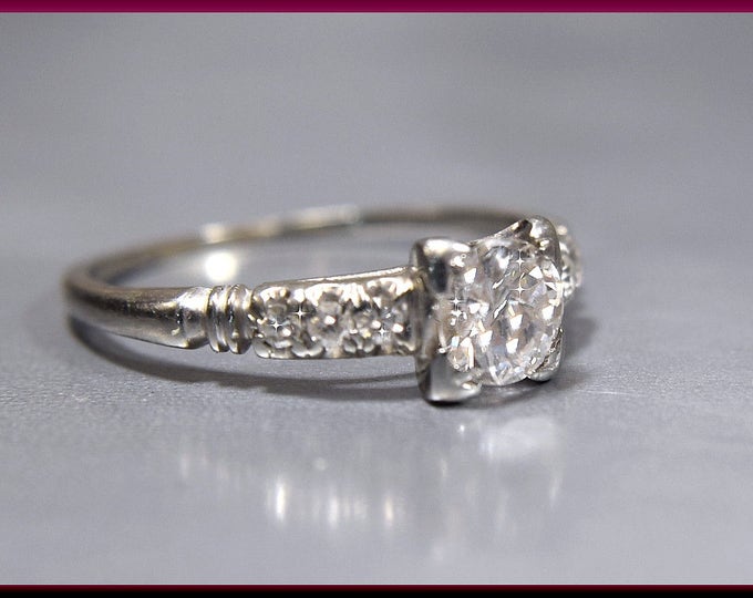 Art Deco Diamond Engagement Ring Antique Diamond Engagement Ring with Old European Cut Diamond Platinum Wedding Ring