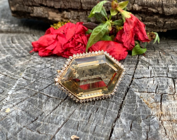 Citrine Brooch, Yellow Citrine Brooch, Citrine and Diamond Pin, Large Citrine Brooch, Brooch Bouquet, Bridal Brooch