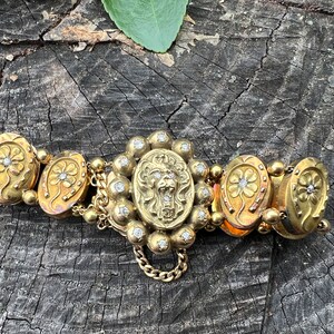 Victoriaanse armband, armband leeuw, armband madeliefje, antieke leeuw armband, armband bloemen, dierensieraden afbeelding 5