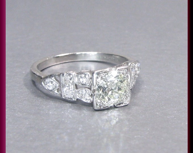 Vintage Diamond Engagement Ring Art Deco Diamond Engagement Ring with Old European Cut Diamond Platinum Wedding Ring