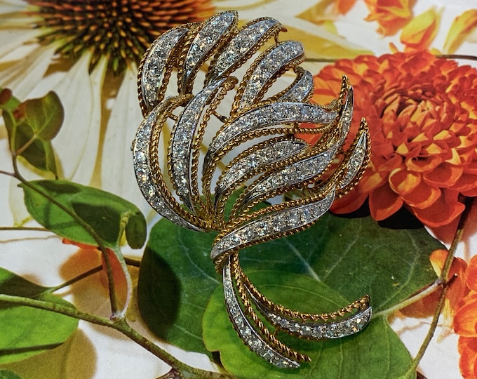 Diamond Flower Brooch, Gold Flower, Diamond Flower, Floral Brooch, Brooch Bouquet, Flower Pin, Lapel Pin, Diamond Brooch, Flower Brooch