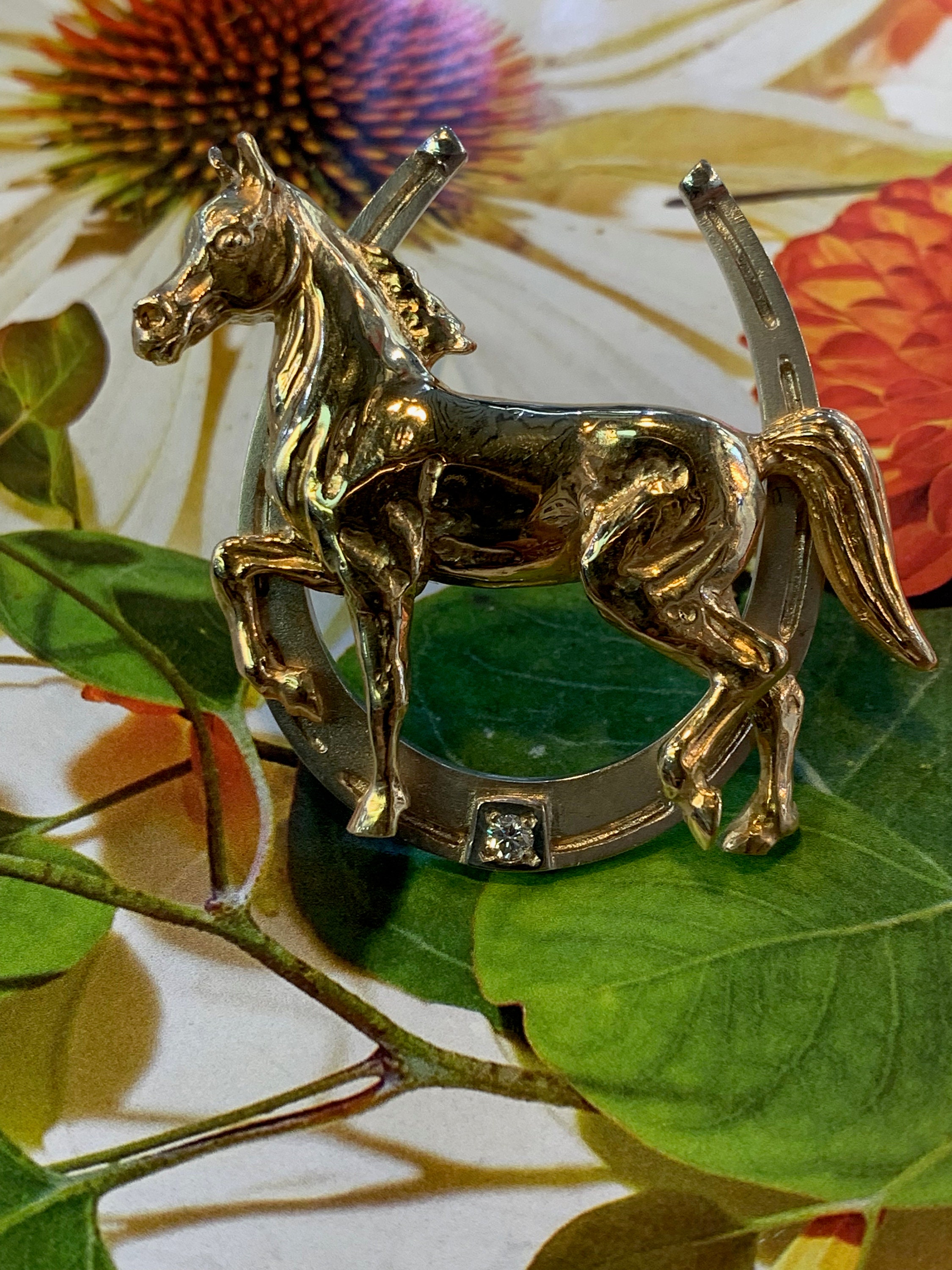Diamond Horse Pin, Gold Horse Brooch, Equestrian Pin, Horse Diamond Horse Pin, Gold Horse Brooch, Equestrian Pin, Horse