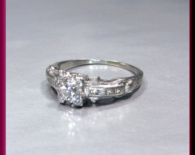 Vintage Diamond Engagement Ring Art Deco Diamond Engagement Ring with Old European Cut Diamond 18K White Gold Wedding Ring - ER 616M