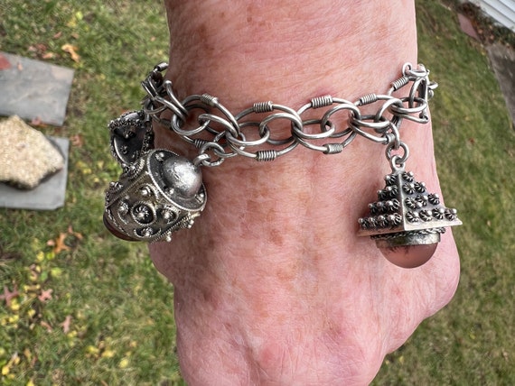 Silver Multi Stone Charm Bracelet, Large Charm Br… - image 6