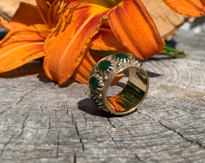 Wide Gold Jade Band, Jade Wedding Band, Wide Jade Band, Jade Eternity Band, Etruscan Style