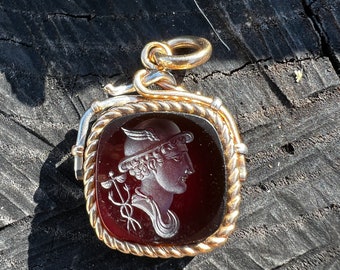 Victorian Intaglio Pendant, Carnelian Intaglio Pendant, Carved Intaglio
