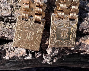 Art Deco Earring, Gold Deco Earring, Initial B Earring, Initial B Drop Earring