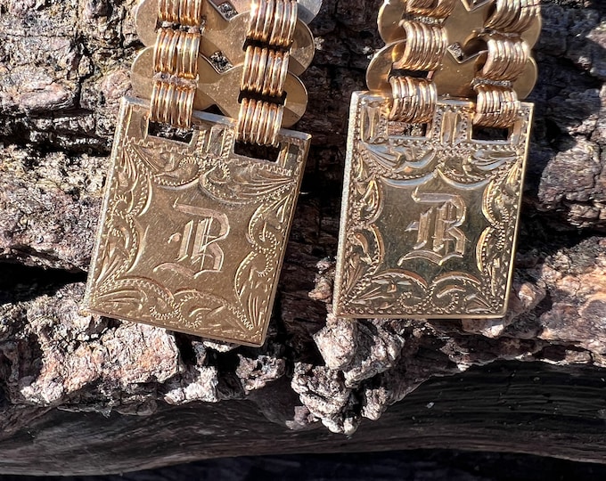 Art Deco Earring, Gold Deco Earring, Initial B Earring, Initial B Drop Earring
