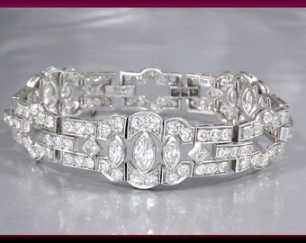 Antique Vintage Art Deco Platinum Marquis Diamond and Old European Cut Diamond Bracelet - BR 325S