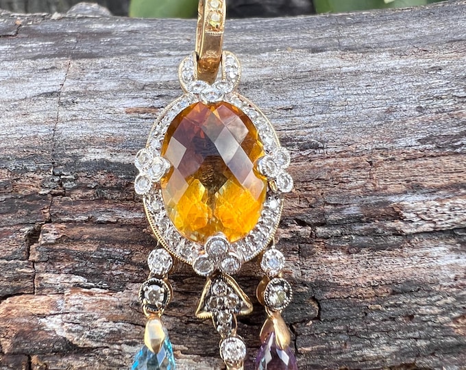 Citrine Pendant, Gold and Citrine Pendant, Citrine and Diamond Pendant, November Birthstone