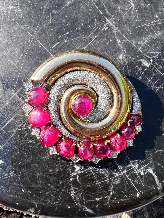 Retro Ruby Brooch, Retro Diamond Brooch, Ruby and… - image 8