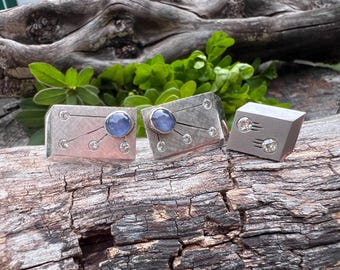 White Gold Cufflinks, Star Sapphire Cufflinks, Diamond Cufflinks, Wedding Cufflinks, Men's Cufflinks, Grooms Gift, Anniversary Gift