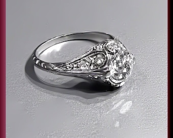 Art Deco Engagement Ring Antique Engagement Ring Art Deco Ring Vintage Ring Alternative Ring Filigree Ring Platinum Ring Dainty Ring for Her