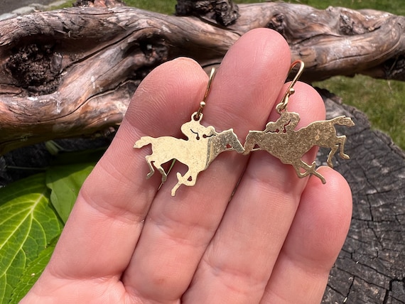 14K Gold Horse Earrings, Equestrian Earrings, Gold Horse Earrings, Horse Jewelry