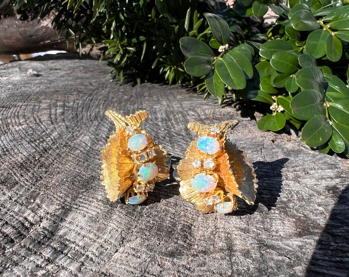 Opal Earrings, Opal and Diamond Earrings, Gold and Opal Earrings