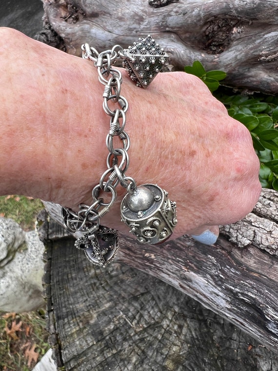 Silver Multi Stone Charm Bracelet, Large Charm Br… - image 8