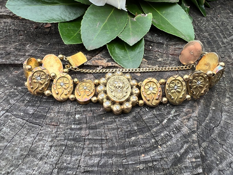 Victoriaanse armband, armband leeuw, armband madeliefje, antieke leeuw armband, armband bloemen, dierensieraden afbeelding 6