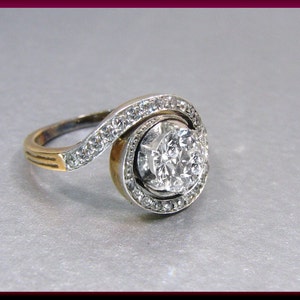 Antique Diamond Engagement Ring Edwardian Engagement Ring with Old European Cut Diamond Platinum and 14K Yellow Gold Wedding Ring  - ER 526S