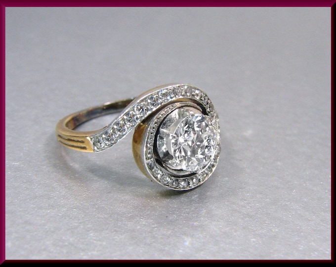 Antique Diamond Engagement Ring Edwardian Engagement Ring with Old European Cut Diamond Platinum and 14K Yellow Gold Wedding Ring  - ER 526S