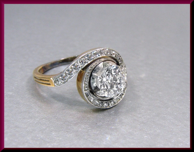 Antique Diamond Engagement Ring Edwardian Engagement Ring with Old European Cut Diamond Platinum and 14K Yellow Gold Wedding Ring - ER 526S image 1