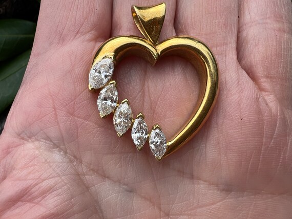 Diamond Heart Pendant, Marquise Diamond Heart, He… - image 3