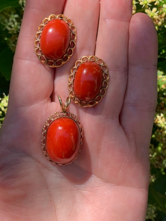 Coral Pendant, Coral Set, Coral Earring, Coral Ea… - image 10