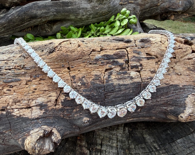 Vintage 24.00 ct Diamond Tennis Necklace: 14k White Gold Riviera