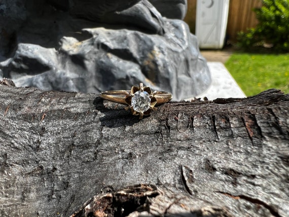 Victorian Engagement Ring, Yellow Gold Diamond En… - image 1
