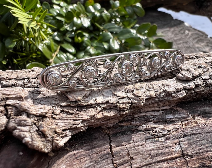 Deco Diamond Brooch, Art Deco Bar Pin, Filigree Brooch,   Deco Diamond Bar Pin