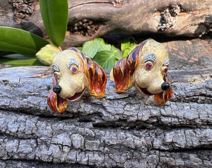 Dog Cufflinks, Enamel Cufflinks, Enamel Dog Cufflinks, Dog Jewelry, Animal Jewelry, Animal Cufflinks, Gold Dog Cufflinks, Grooms Gift