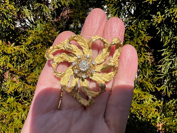 Diamond Flower Brooch, Diamond Spray Pin, Gold Fl… - image 6