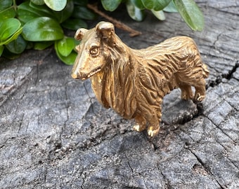 Yellow Gold Dog Pin, Gold Collie Pin, Collie Brooch,  Dog Jewelry